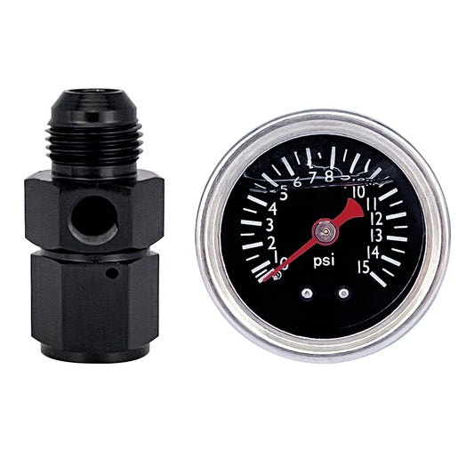 Liquid 0-15psi Fuel Pressure Gauge Regulator Gauge 1/8 NPT W/ 8AN Adapter