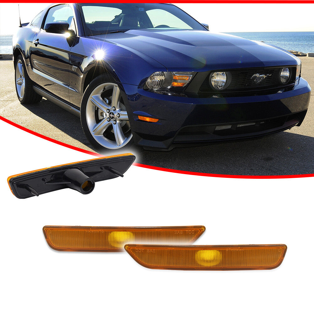 For 2010 - 2014 for Mustang Front Bumper Side Marker Light Reflector Amber Lens - v