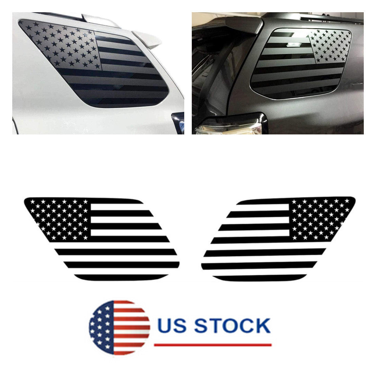 2Pcs Quarter Window American Flag Decal Stickers for Toyota for 4Runner 2010-2022 US