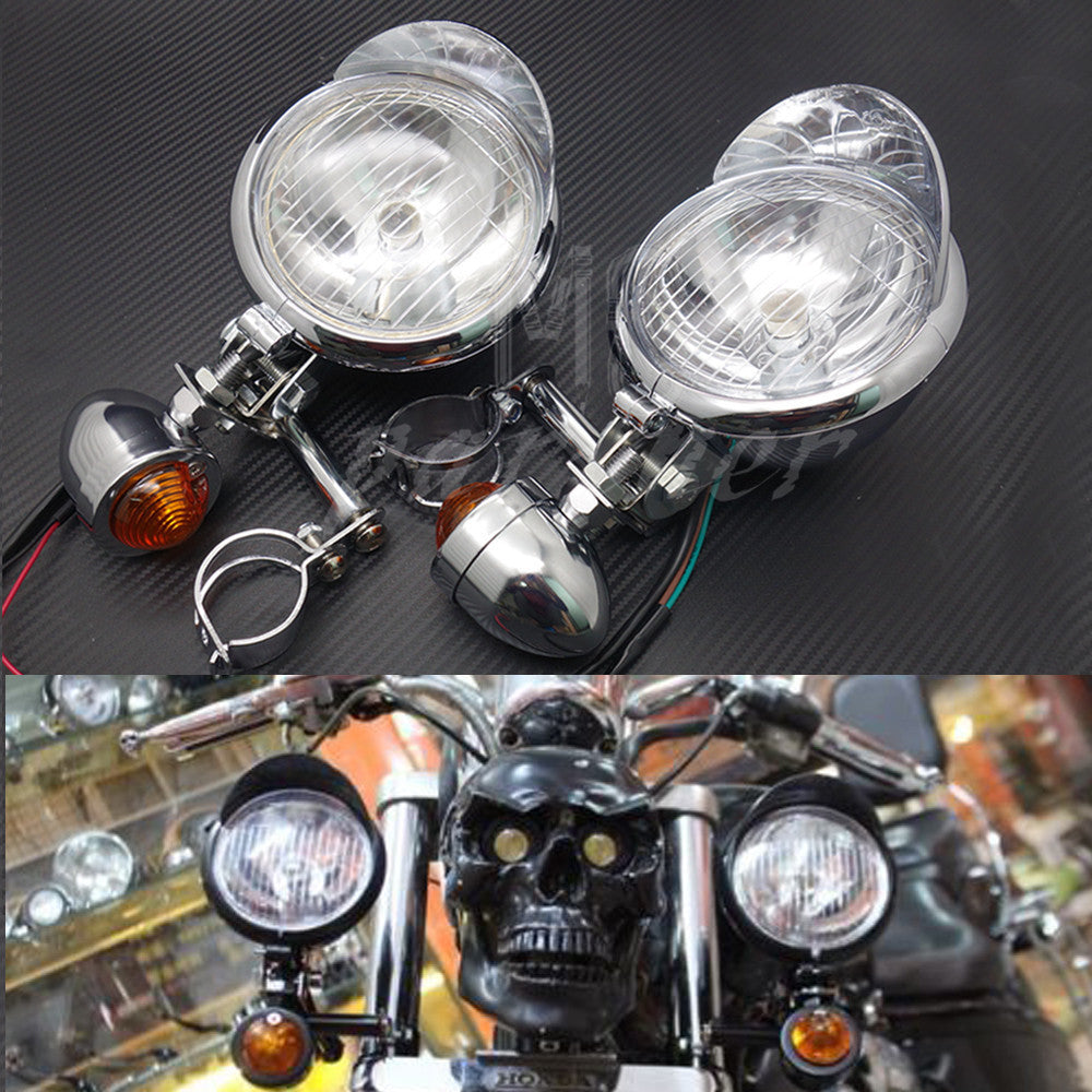 Motorcycle Chrome Turn Signal Driving Fog lights Bar For Touring Chopper Custom Q