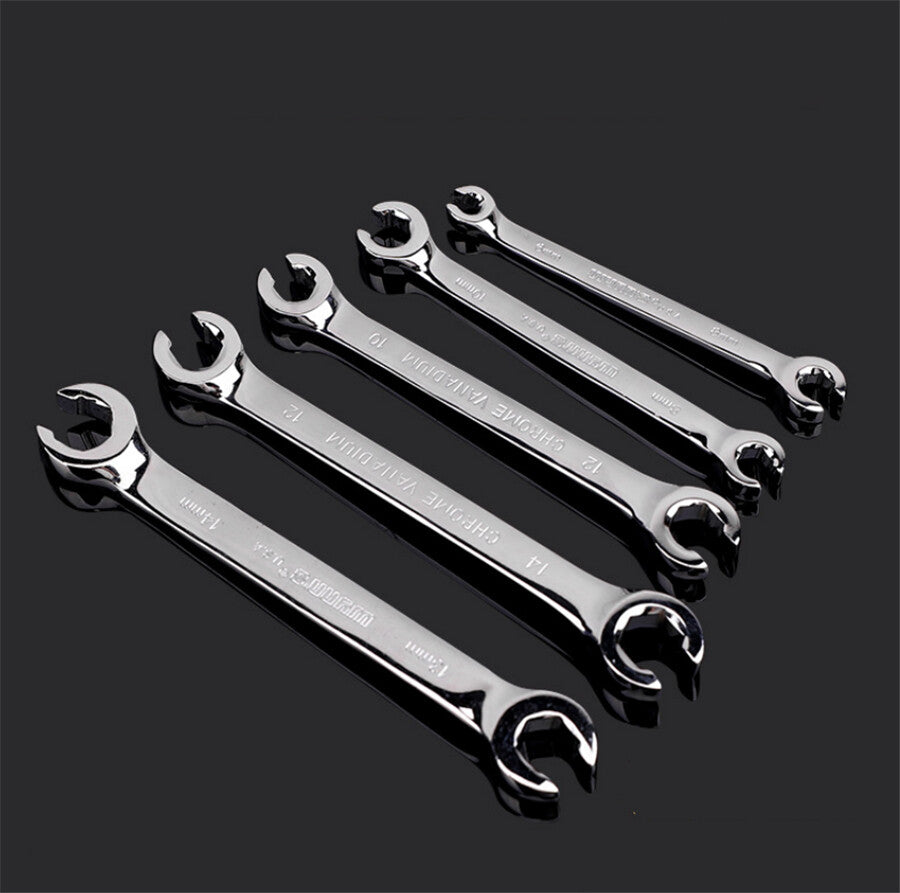 6Pcs 6 Point Chrome Vanadium Steel Metric Flared Nut Spanner Wrench Set 6mm-19mm Q