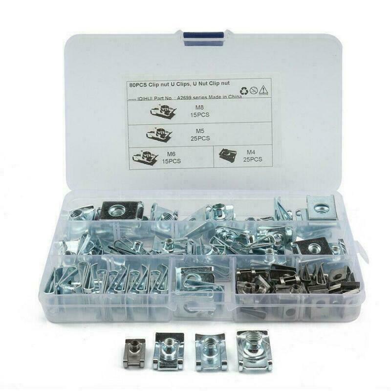 80X Car Body Door Rear End U-Clamp U-Nut Sorting Kit with Box M4 M5 M6 M8- n