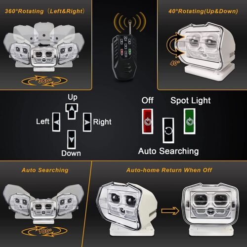 Remote Control 60W LED Wireless Spotlight Marine Boat Car Truck Searchlight