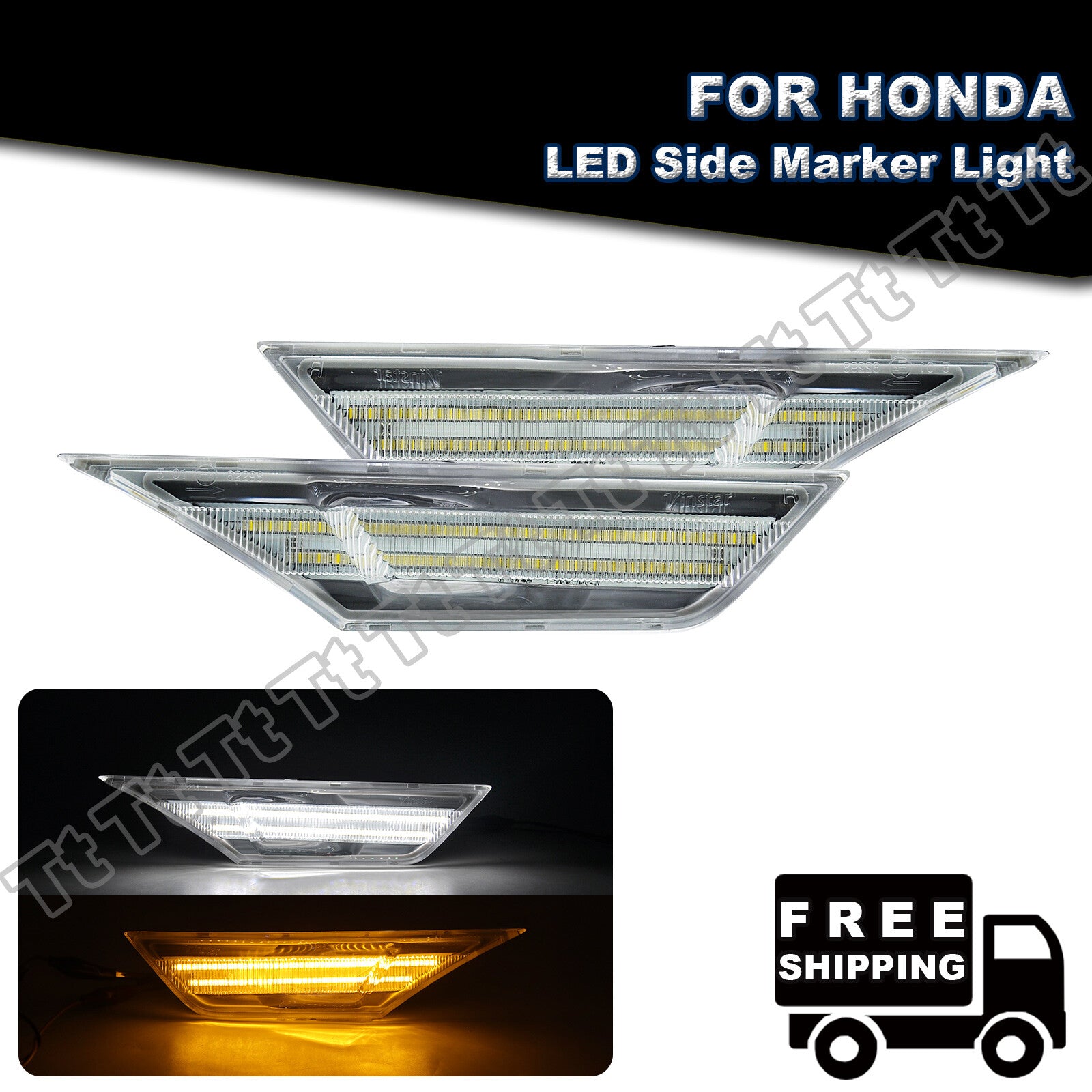 For 2016-23 for Honda for Civic Amber White Switch LED Side Marker Light Signal DRL- v