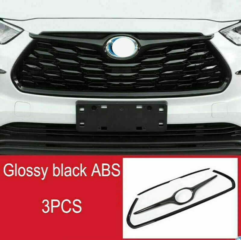 Front Grille Cover Trim for Toyota Highlander 2020-23 Glossy Black Garnish Frame