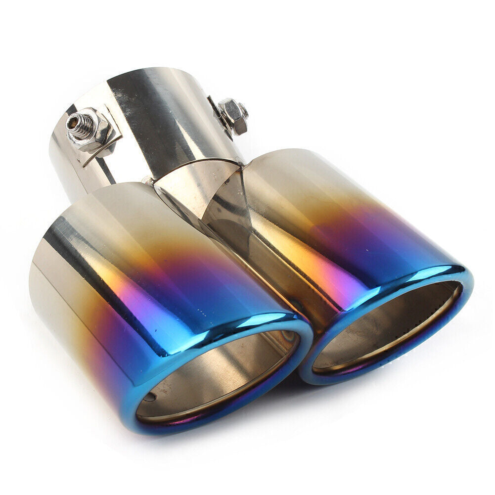 Blue Dual Car Stainless Steel Rear Exhaust Pipe Tail Muffler Tip Accessories Q