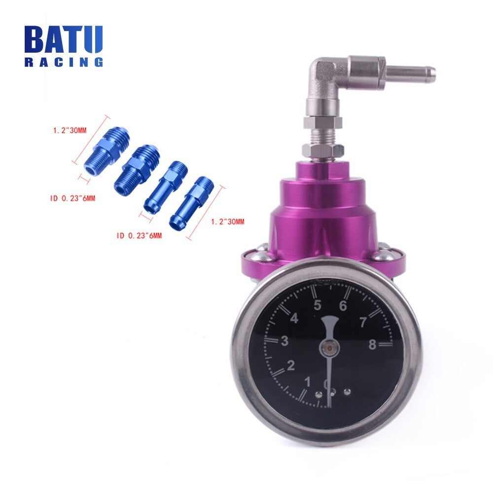 Purple Universal Adjustable Car Fuel Pressure Regulator with Oil Gauge Kit