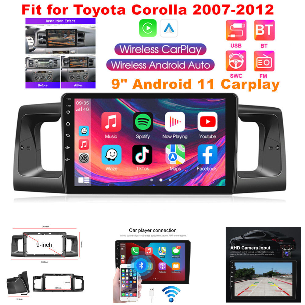 Suitable for Corolla 2007-2012, 9-inch Android 11 CarPlay, Car Stereo, GPS, Radio, Wi-Fi. n