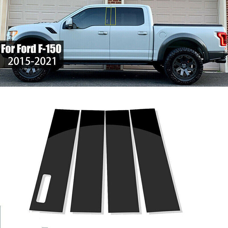 Piano Black Pillar Posts Door Window Molding Strip Trims for Ford F-150 15-2021