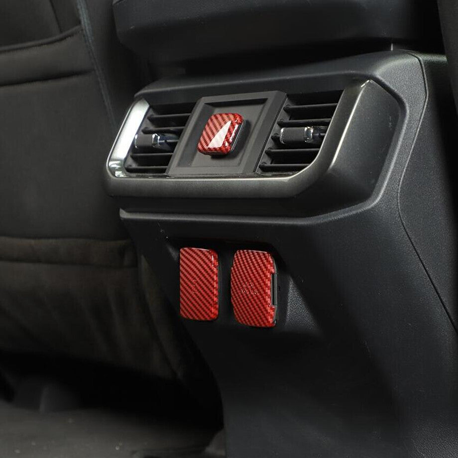 For 21-23 F150 Red Carbon Car Front+Rear Power/USB Socket Covers Trim v