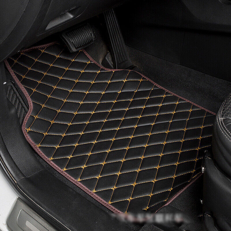 4-Piece Polyurethane Synthetic Leather Car Floor Mats with Quilted Design and Waterproof Lining - Carpet Parts