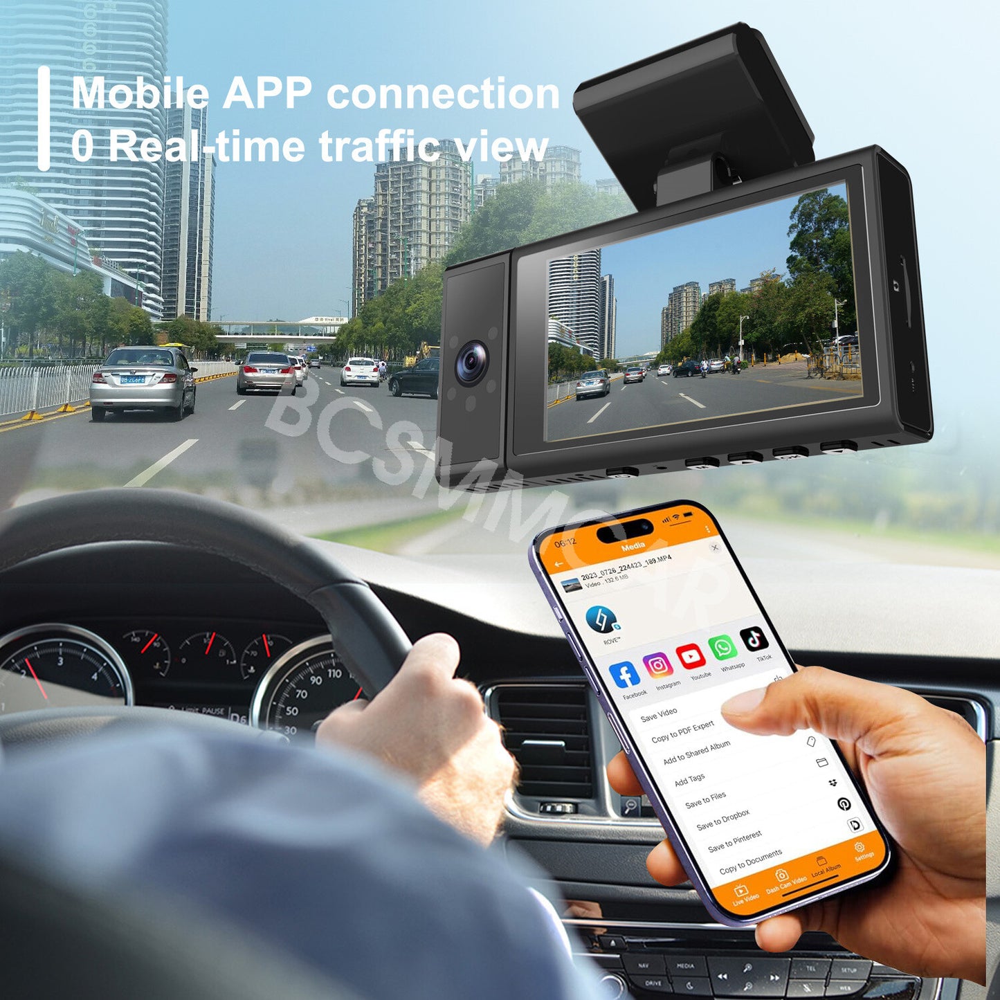 3in Dash Cam 3-Lens Camera WiFi HD 1080P Loop Record Wide-Angle For Car Truck