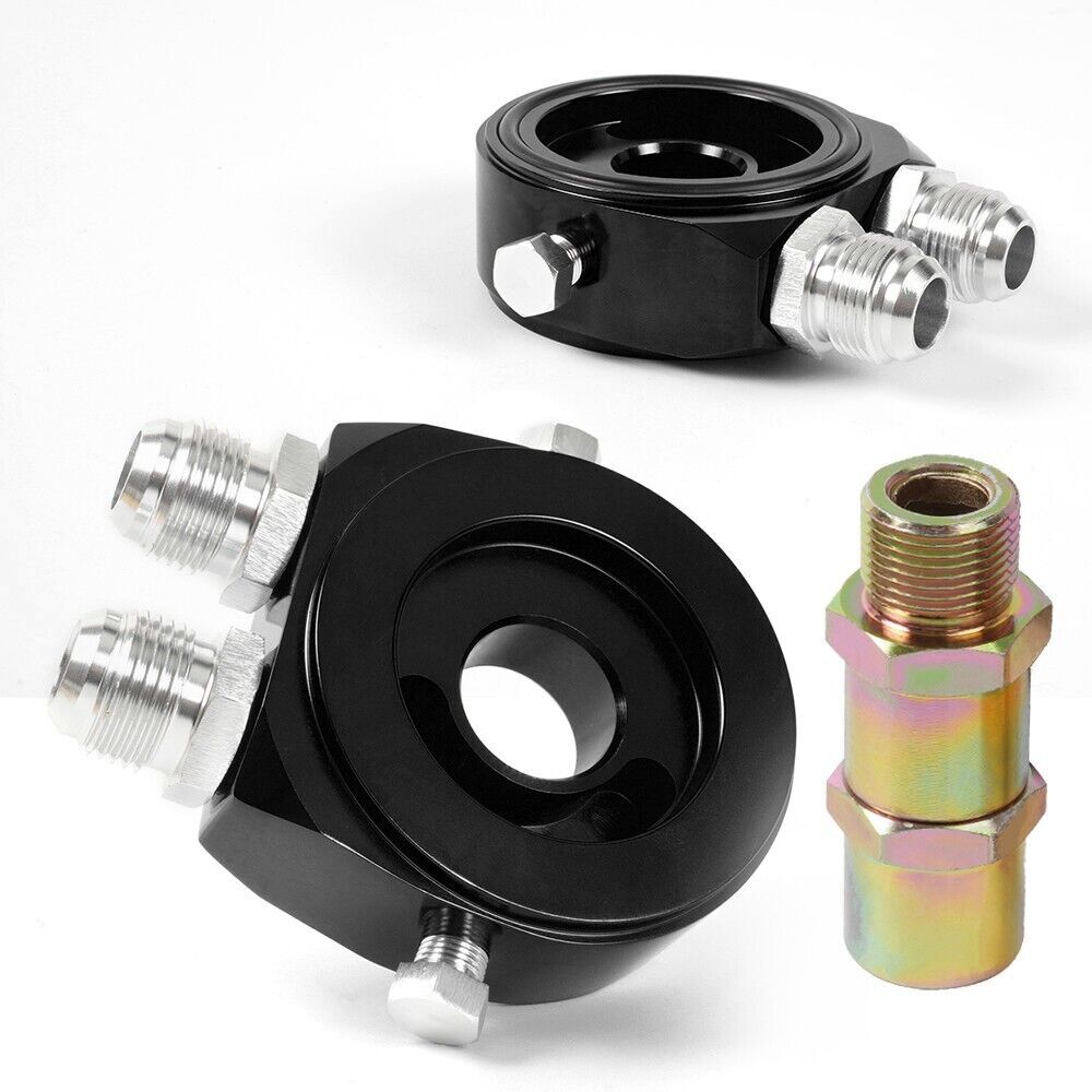 Black Aluminum Oil Filter/Cooler Sandwich AN10 Block Adapter Gauge Sensor Plate Q