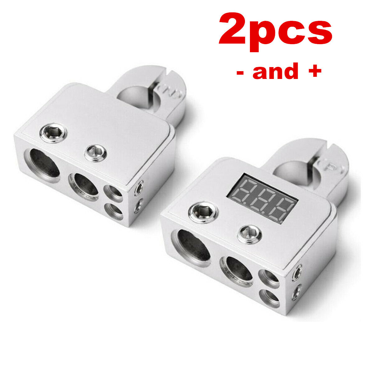 2Pcs Car Digital Battery Terminal Clamps Connector Cable Positive Negative Trim
