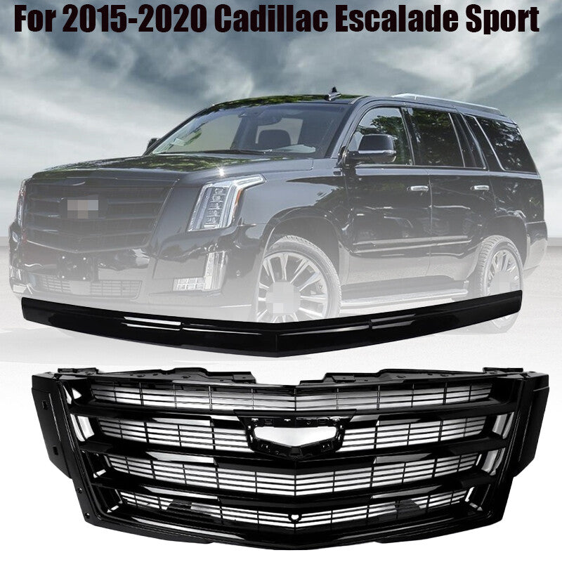 Gloss Black For 2015-20 for Cadillac for Escalade W/Camera Hole Front Bumper Grille Trim