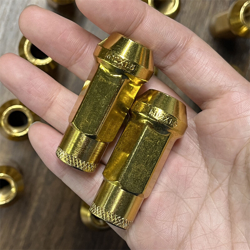 20pcs M12x1.5 Lug Nuts 48mm Steel Open End Wheel Nuts Bolts w/ Socket Key Gold Q