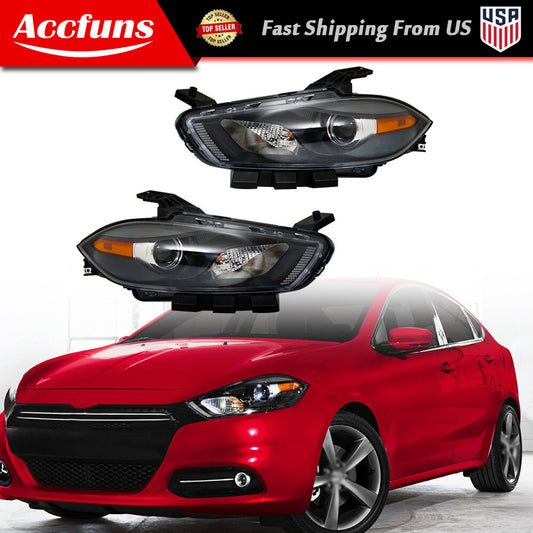 for Dodge Dart 2013 - 2016 Left + Right Transparent Black Headlights n