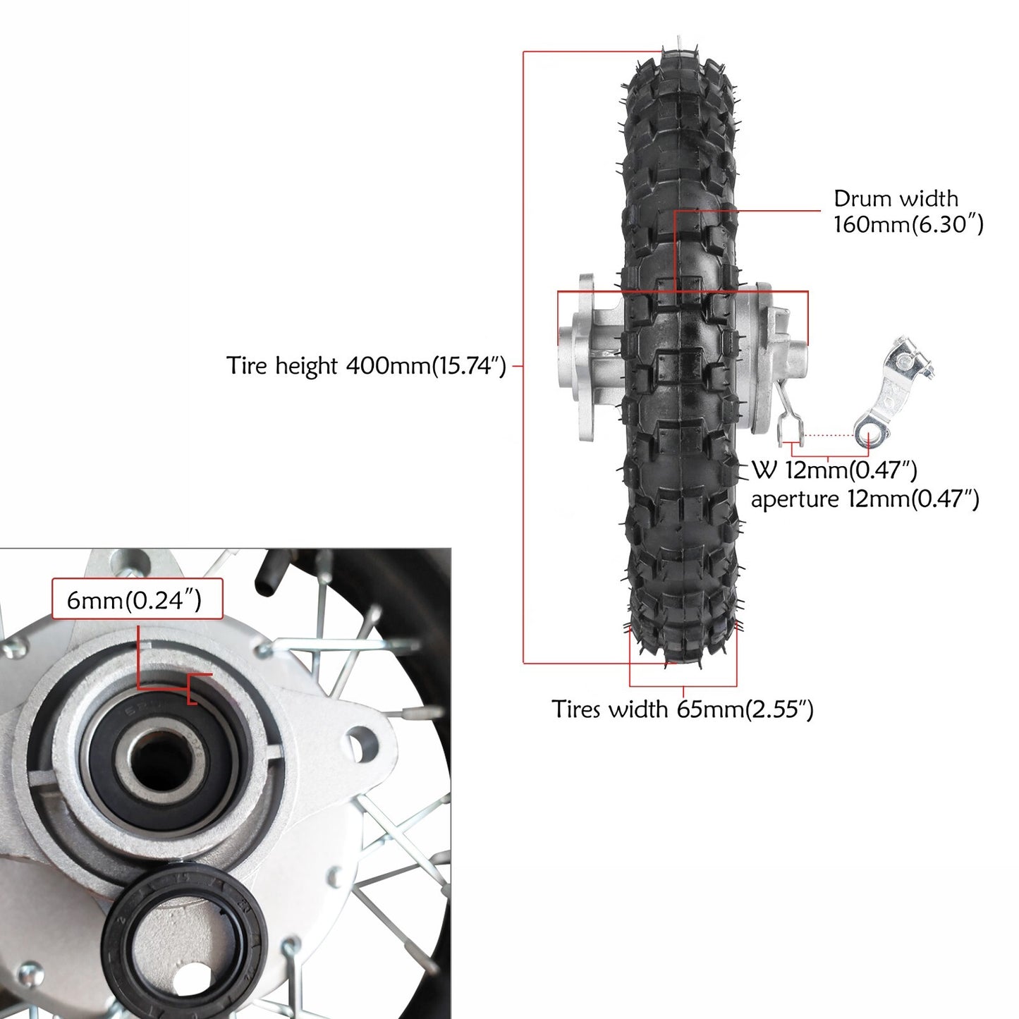2.50 - 10 Front and rear tires + fork for Pit bike CRF50 SSR 70cc 110 TTR50