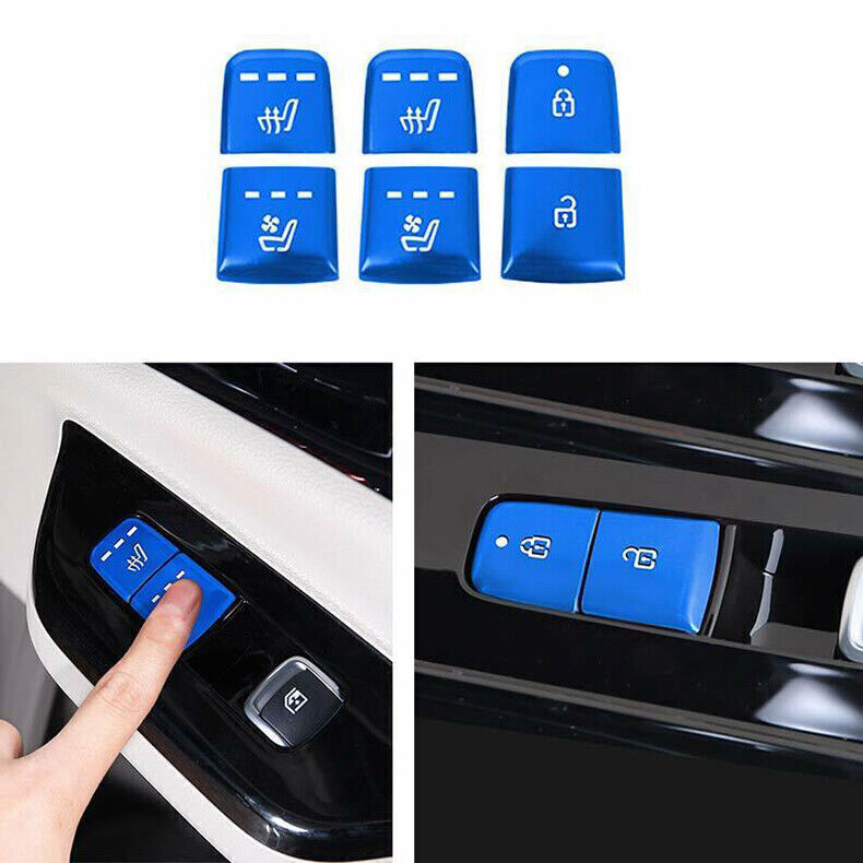 for Kia Carnival 2022-24 Blue Alloy for Seat Door Lock Button Sticker Cover Trim 6X
