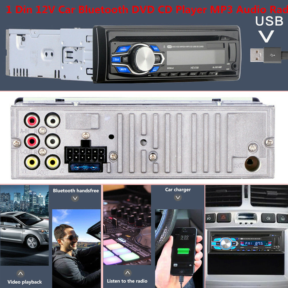 5014bt 1 DIN 12V Car Bluetooth DVD CD Player Control MP3 Audio Radio 60wx4 AUX- n