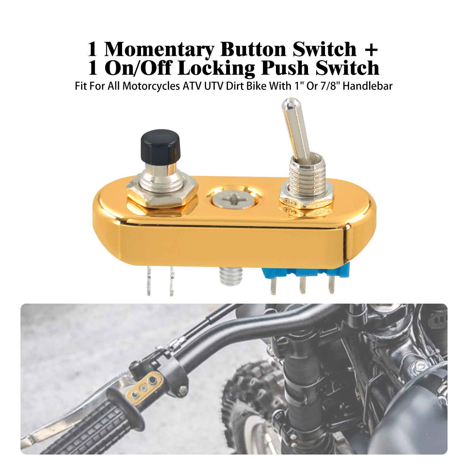 Gold for Mini Control Toggle Push Switch ON/OFF Button For Universal 1 Handlebar