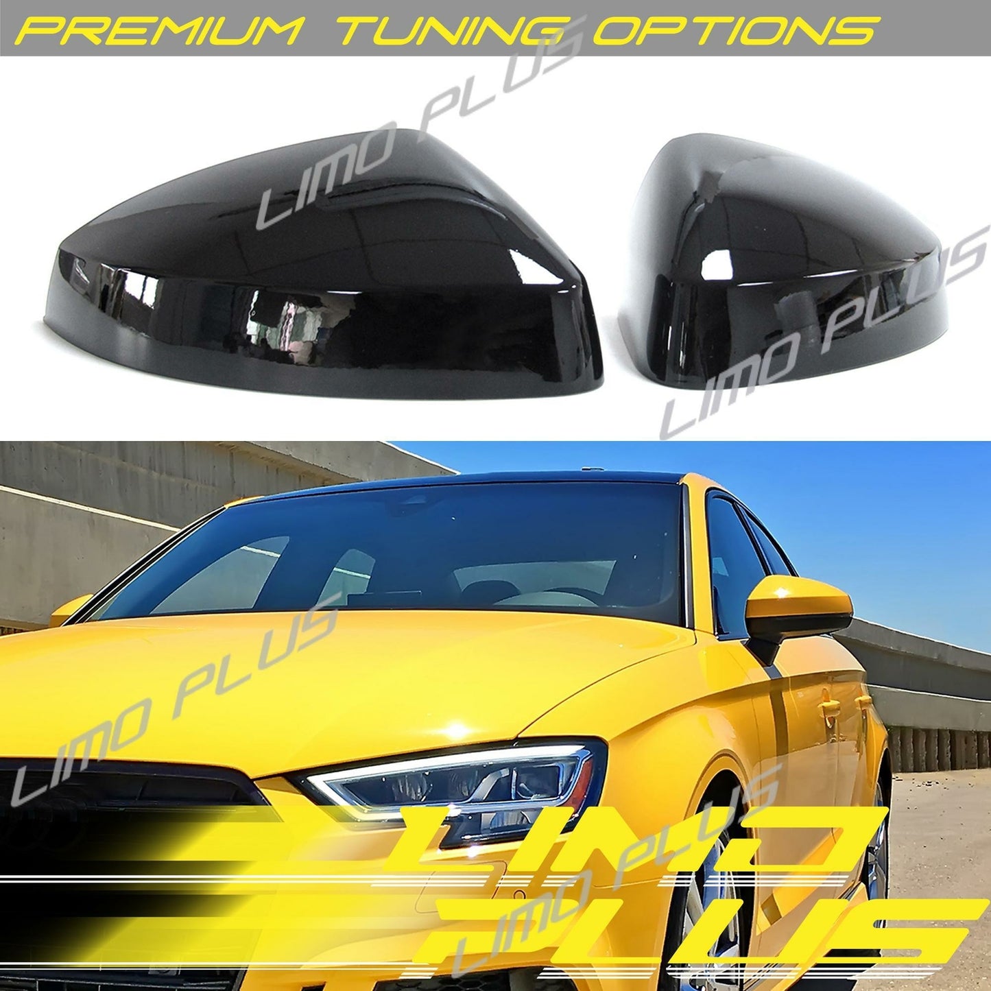 Glossy black side mirror caps with lane assist suitable for Audi A3 S3 RS3 14-20 Q