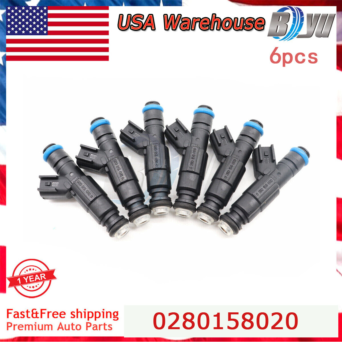 0280158020 New Fuel Injectors for JEEP LIBERTY for DODGE DAKOTA for MITSUBISHI 3.7 6pcs