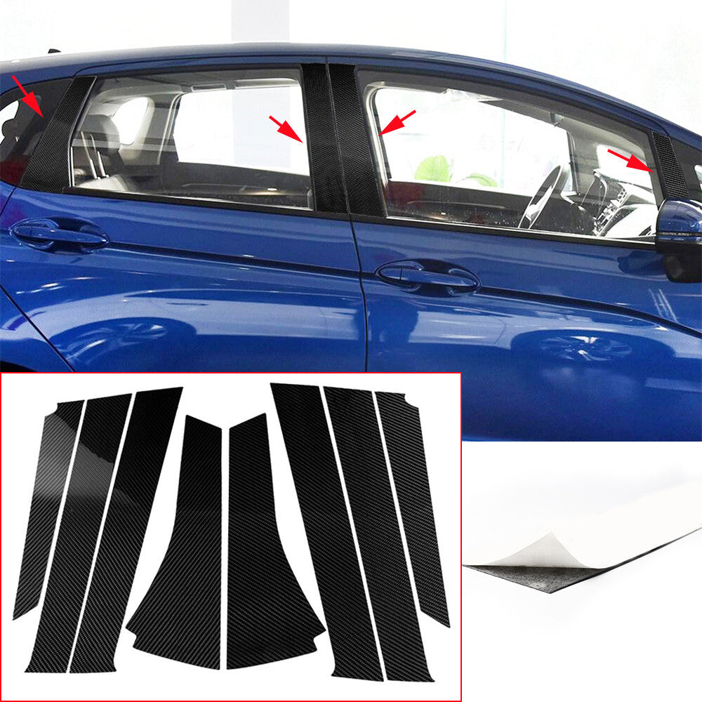 8¡ÁCarbon Fiber Window Pillar Posts Panel Trim for for Honda Fit Jazz GK5 2014-19