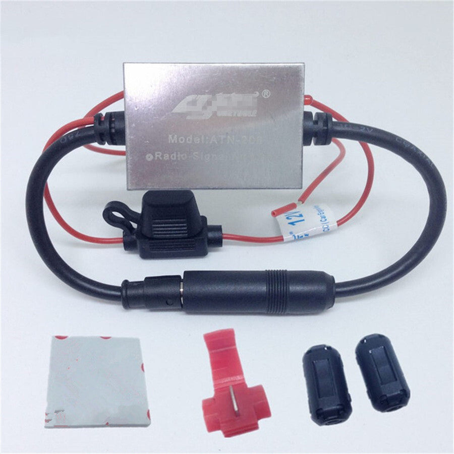Car Antenna Amplifier FM Signal Booster Exterior Parts Metal With Wire Connector
