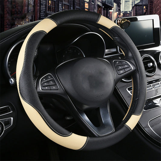 PU Leather Steering Wheel Cover 38cm/15in Car Truck Accessories Black/Beige