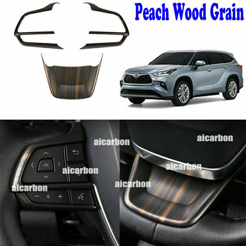 3X Wood Grain Color Steering Wheel Cover Trim for Toyota Highlander 2020-2023