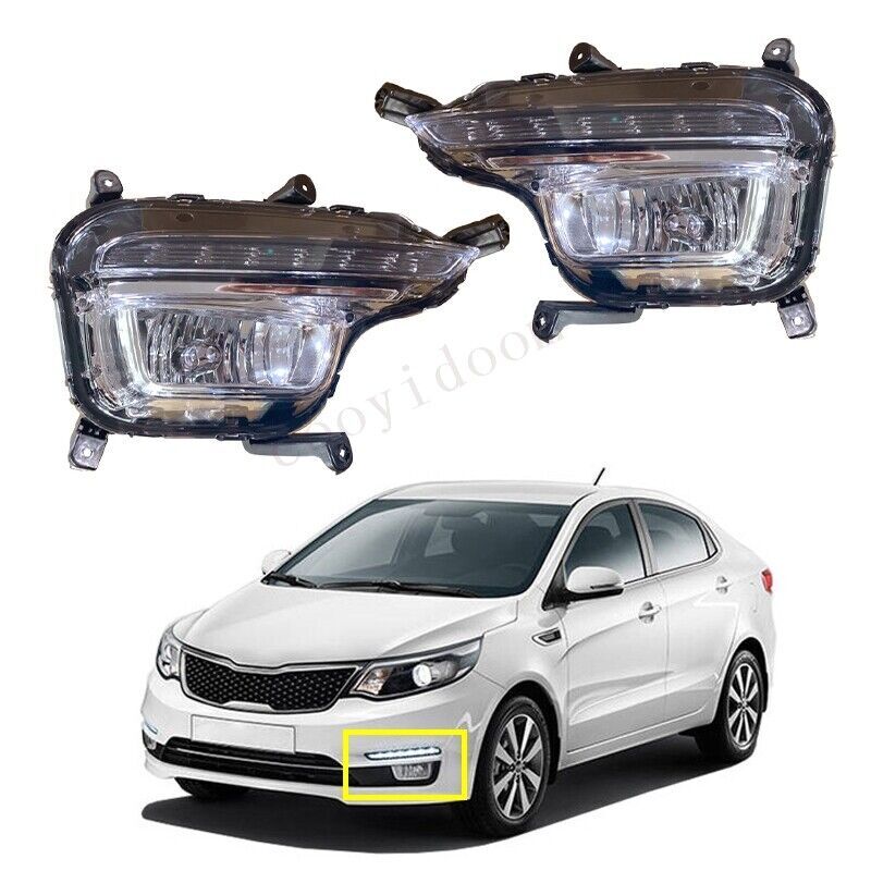 A pair of high-profile front bumper fog lights suitable for 2015, 2016, and 2017 for Kia Rio K2.