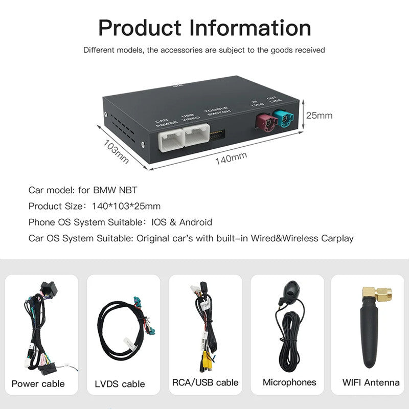 Car Wireless CarPlay Android AUTO Decoder for BMW NBT CIC 1-7 Series X1-X6 for Mini