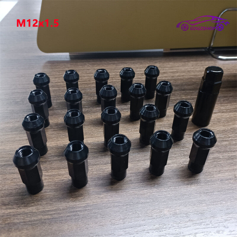 20pcs M12x1.5 Lug Nuts 48mm Steel Open End Wheel Nuts Bolts w/ Socket Key Black Q