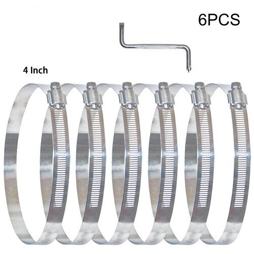 4-inch pipe clamp, stainless steel pipe, 6-piece 304 hose clamp, locking,