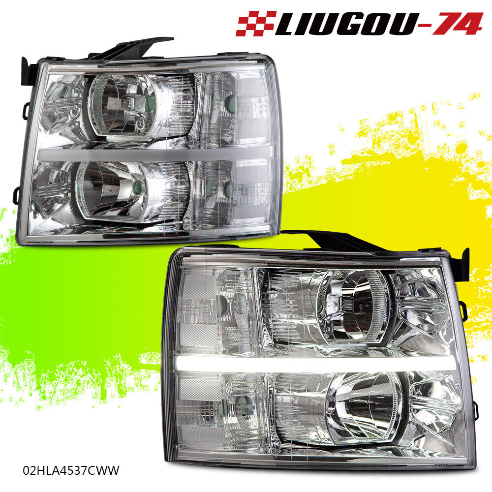 Fits 07-14 for Silverado for CHRome/Clear Lens Corner Light LED Headlight - v