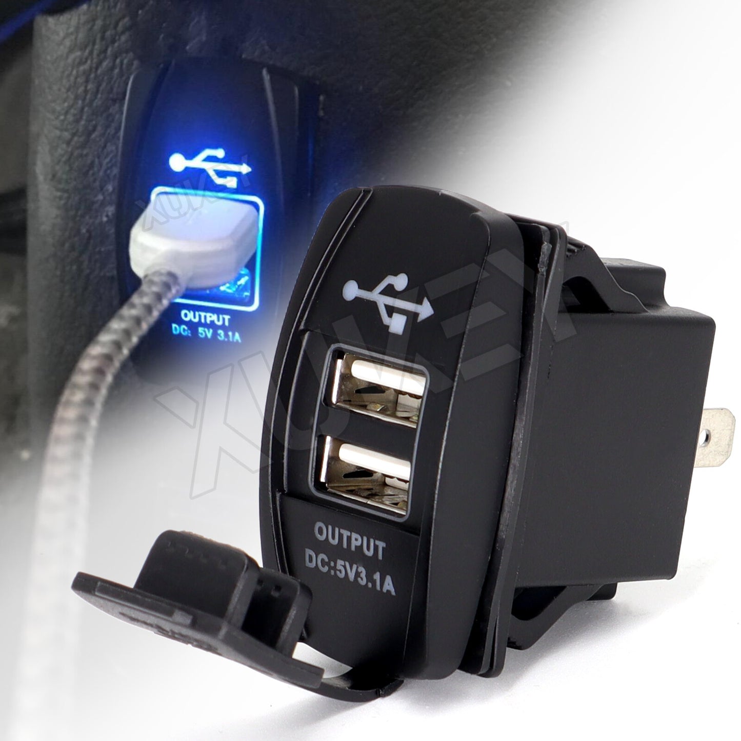 3.1A 12V~24V Car USB Charger Outlet Female Motorcycle Car Installation Waterproof