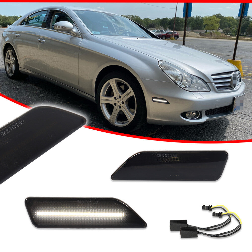For 2006-11 for Benz W219 CLS Class Smoked White LED Front Corner Side Marker Lights - v
