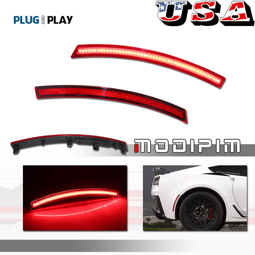 For 2014 - 2019 for Corvette C7 Red Lens Rear Bumper Red LED Side Marker Lights - v