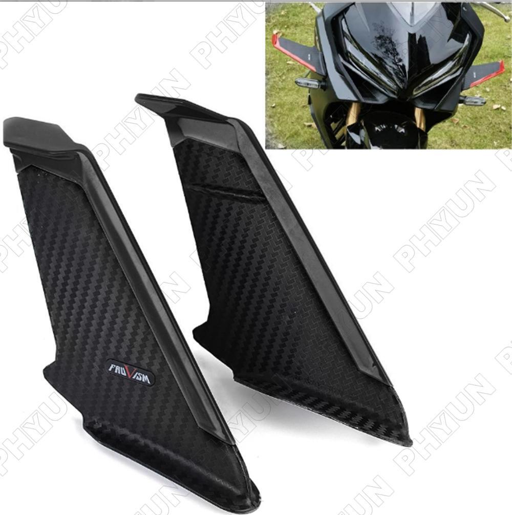 Pair Carbon Fiber Look Motorcycle Front Fairing Side Winglet Wind Fin Spoiler Q