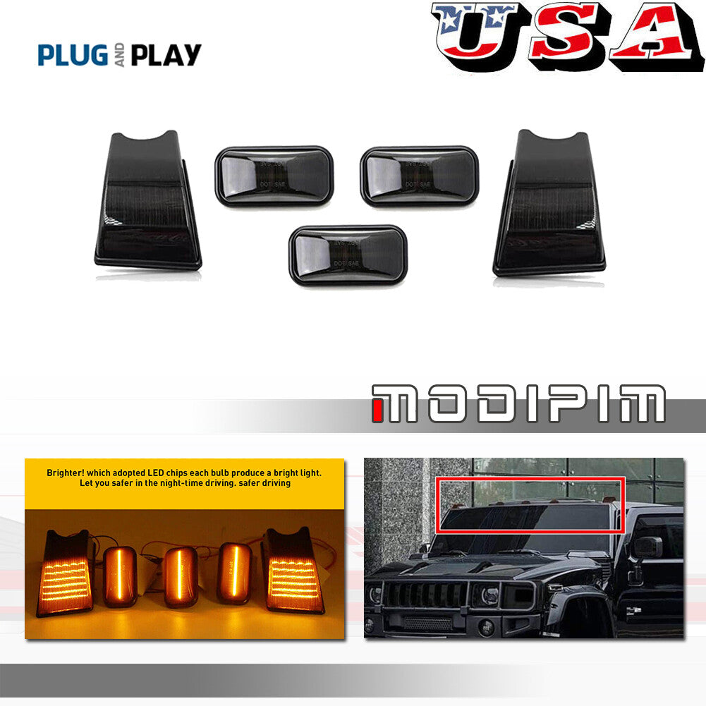 Smoked lens amber LED roof cab marker light suitable for 2003-2009 for HUMMER H2 SUV SUT 5 pieces- v