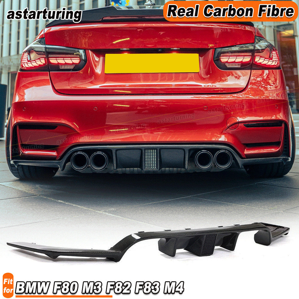 for BMW F80 M3 F82 F83 M4 2015-2019 REAL CARBON Rear Bumper Diffsuer Lip W/ LED