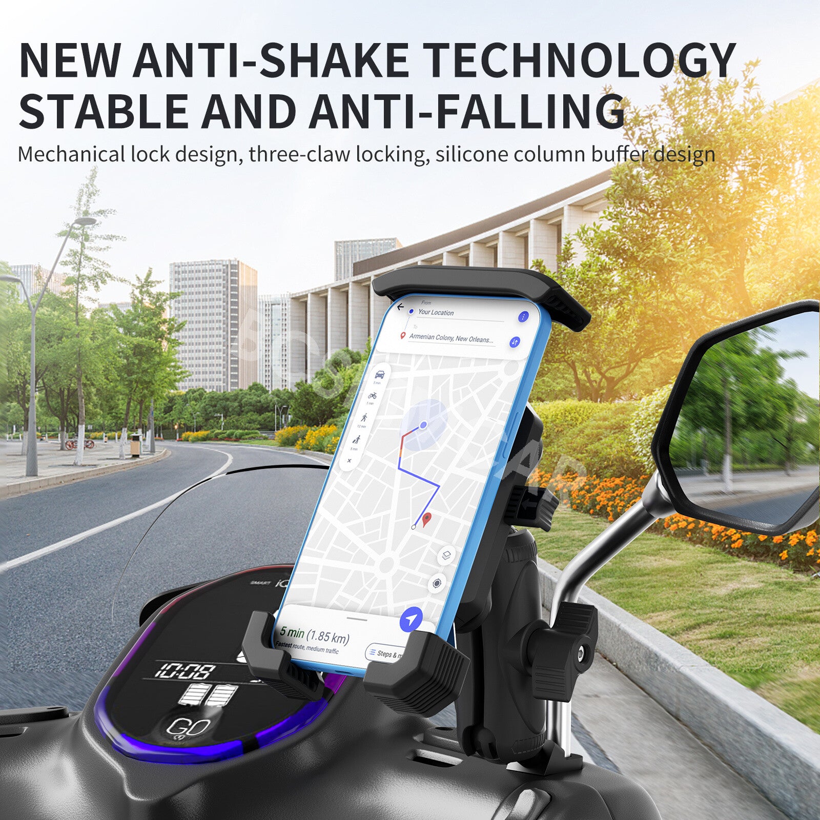 Motorcycle Phone Holder 360° Rotatable Mount Rearview Mirror Cellphone Bracket Q