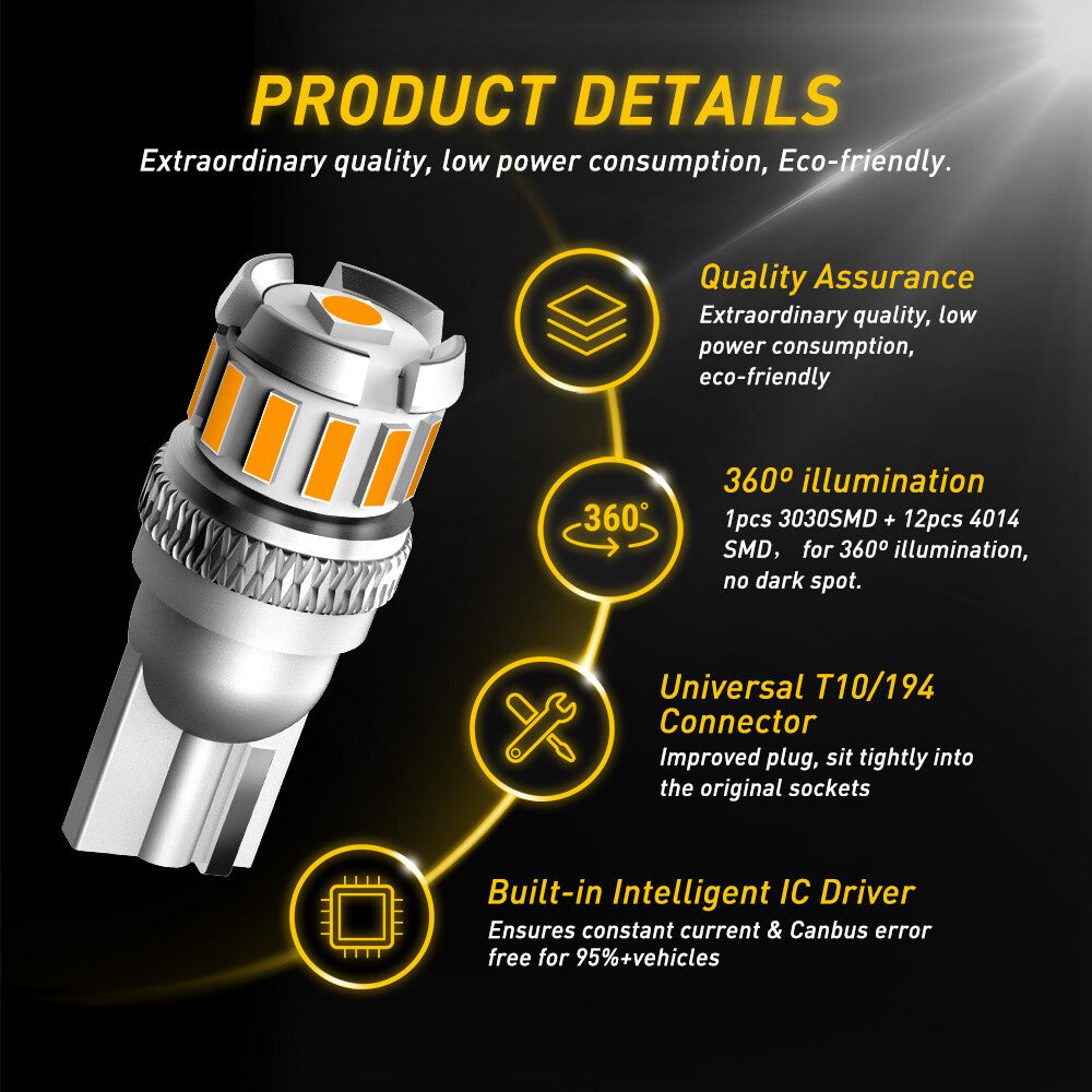 SMD 13 LED T10 501 W5W Drive Wedge 360 HID Amber Side Light Bulb AUXITO B