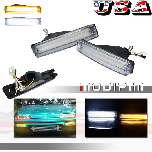 Clear Switch LED White DRL Amber Turn Signal Lights for 1990 - 1991 for Honda CRX - v