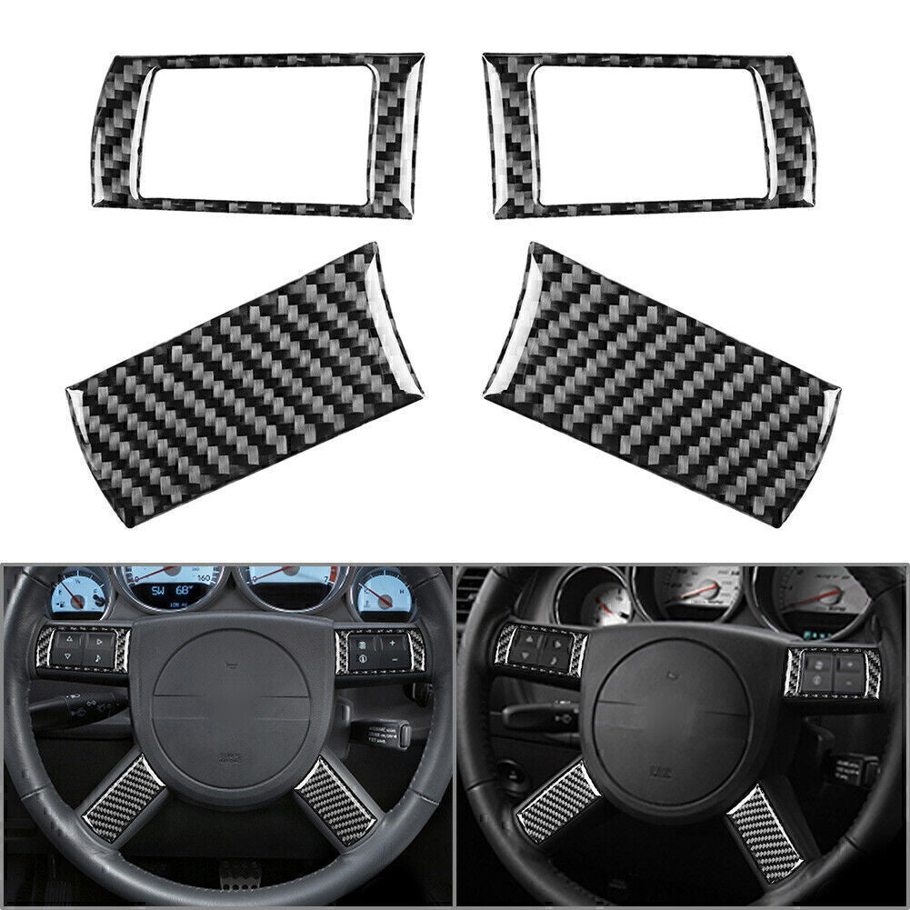 4 Pcs Steering Wheel Button Cover Trim Carbon Fiber for Dodge for Challenger 2008-10