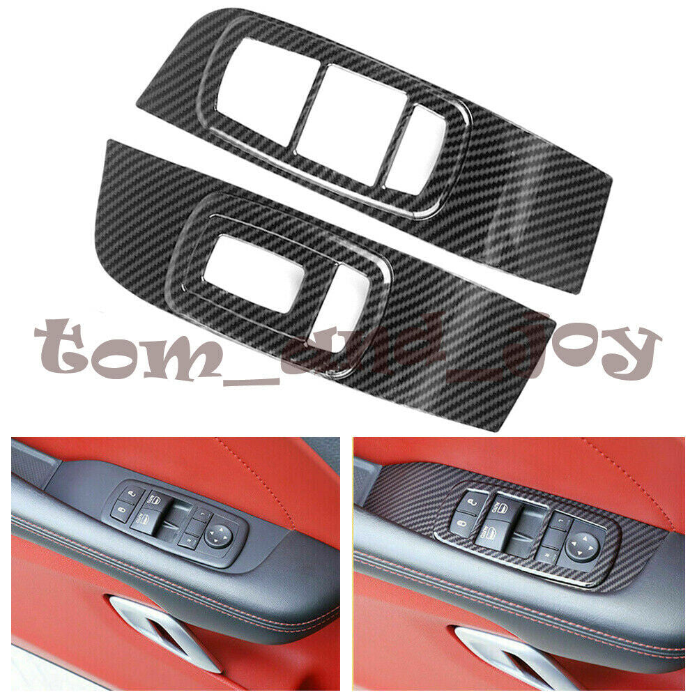 2Pcs Window Lift Button Trim Panel Cover Carbon Fiber for Dodge for Challenger 15-19