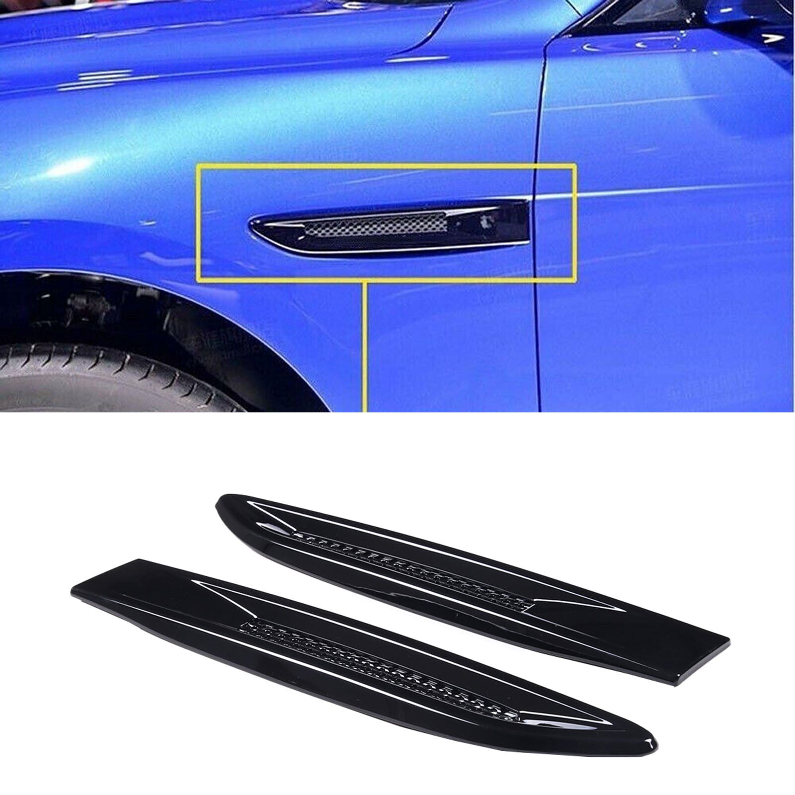 2  Gloss Black Side Fender Vent Trim for Jaguar F-pace XE XF X7 61 2016-2019- n