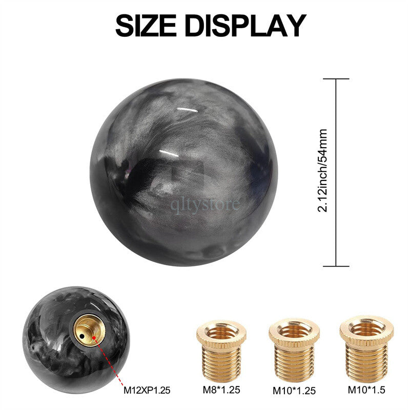 1* Marble Style Round Ball Shift Knob Gear Shifter Head with 3 Adapters Gray Q