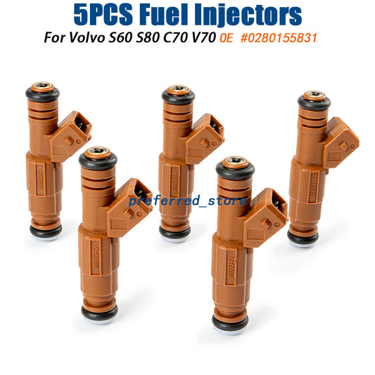 5-piece fuel injector kit 0280155831 suitable for Volvo S60, S80, C70, V70, XC90 2.4L, 2.5L... v